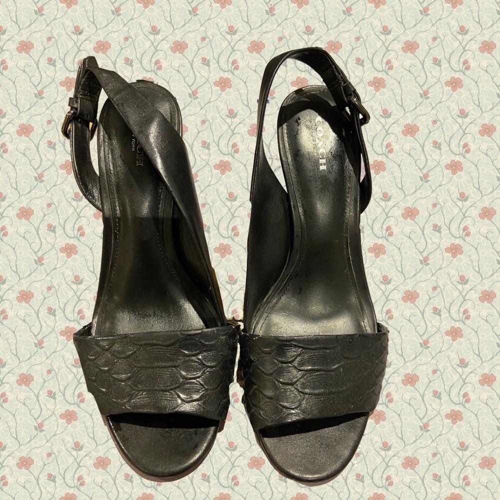 Coach Black Leather Snakeskin Heels